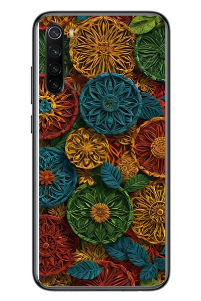 Le Balvo Redmi Note 8 Uyumlu Hasır Örgü Çiçekler Baskılı Silikon Kılıf