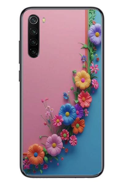 Le Balvo Redmi Note 8 Uyumlu Pembe Mavi Sarmaşık Baskılı Silikon Kılıf