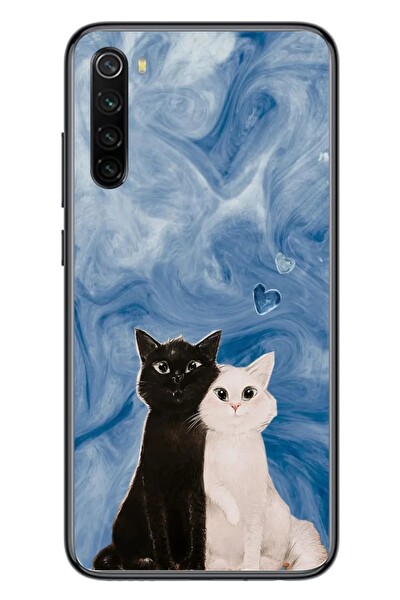 Le Balvo Redmi Note 8 Uyumlu Siyah ve Beyaz Kedi Baskılı Silikon Kılıf