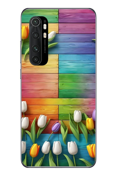 Le Balvo Xiaomi Mi 10 Lite Uyumlu Renkli Laleler Baskılı Silikon Kılıf
