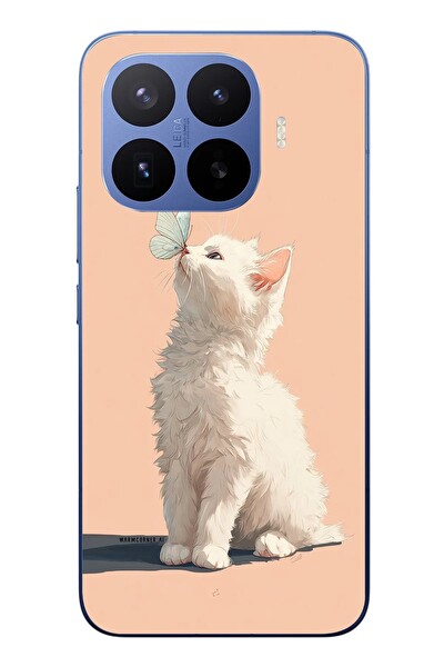 Le Balvo Xiaomi 17T Pro Uyumlu Beyaz Kelebekli Kedi Baskılı Silikon Kılıf