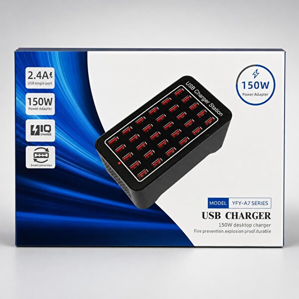 Coverzone YFY-A7 150W 30 Portlu 2.4A USB ENT Masaüstü Şarj İstasyonu