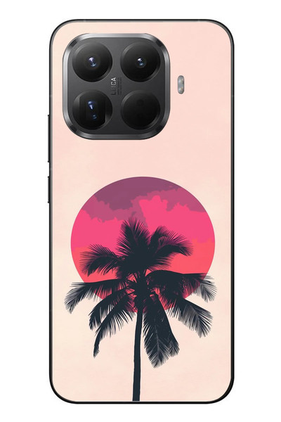 Le Balvo Xiaomi Mi 15T Pro Uyumlu Palmiye Kırmızı Ay Baskılı Silikon Kılıf