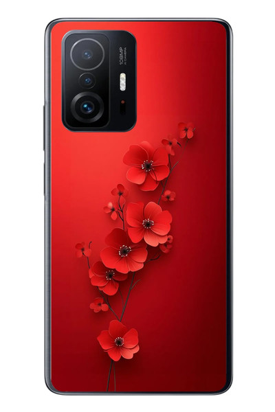 Le Balvo Xiaomi Mi 11 T-11 T Pro Uyumlu Kırmızı Kardelenler Baskılı Silikon Kılıf