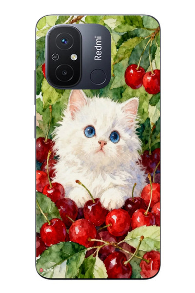 Le Balvo Redmi 12C Uyumlu Kirazlı Kedi Baskılı Silikon Kılıf