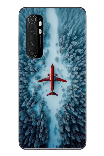 Le Balvo Xiaomi Mi 10 Lite Uyumlu Kış Ortasında Uçak Baskılı Silikon Kılıf