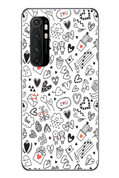 Le Balvo Xiaomi Mi 10 Lite Uyumlu Retro Kalp Karışık Baskılı Silikon Kılıf