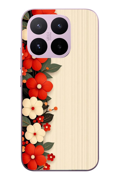 Le Balvo Xiaomi 17T Uyumlu Kırmızı Beyaz Çiçekler Baskılı Silikon Kılıf