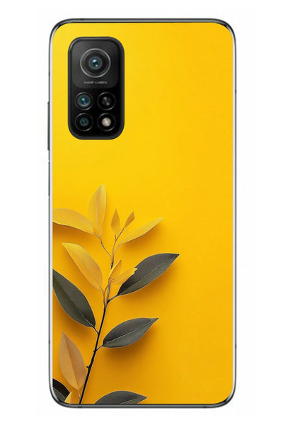 Le Balvo Xiaomi Mi 10 T Uyumlu Sarı Siyah Çiçekler Baskılı Silikon Kılıf