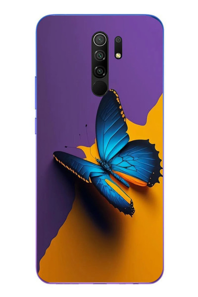 Le Balvo Redmi 9 Uyumlu Mavi Kelebek Baskılı Silikon Kılıf