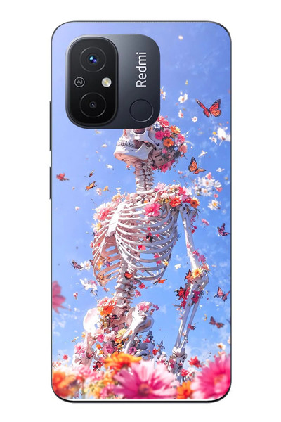 Le Balvo Redmi 12C Uyumlu İskelet Çiçekleri Baskılı Silikon Kılıf