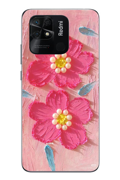 Le Balvo Redmi 10C Uyumlu İnci Çiçekler Baskılı Silikon Kılıf