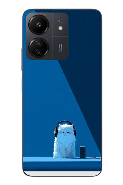 Le Balvo Redmi 13C Uyumlu Kulaklı Kedi Baskılı Silikon Kılıf