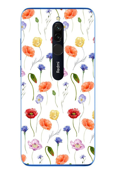 Le Balvo Redmi 8 Uyumlu Sade Tek Çiçekler Baskılı Silikon Kılıf