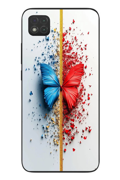Le Balvo Redmi 9C Uyumlu Kırmızı Mavi Kelebek Baskılı Silikon Kılıf