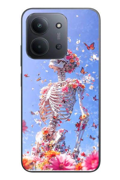 Le Balvo Redmi 15C Uyumlu İskelet Çiçekleri Baskılı Silikon Kılıf