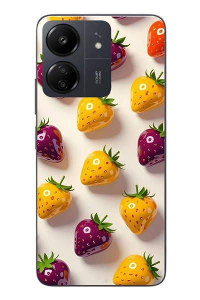 Le Balvo Redmi 13C Uyumlu Sarı Kırmızı Çilekler Baskılı Silikon Kılıf
