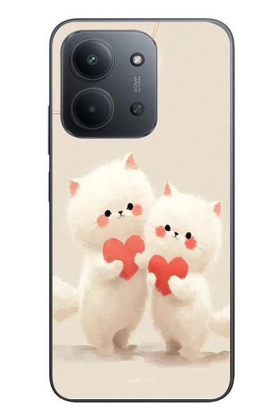 Le Balvo Redmi 15C Uyumlu Kalpli Beyaz Kediler Baskılı Silikon Kılıf