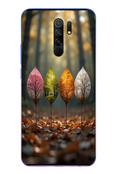 Le Balvo Redmi 9 Uyumlu Dört Mevsim Yaprakları Baskılı Silikon Kılıf