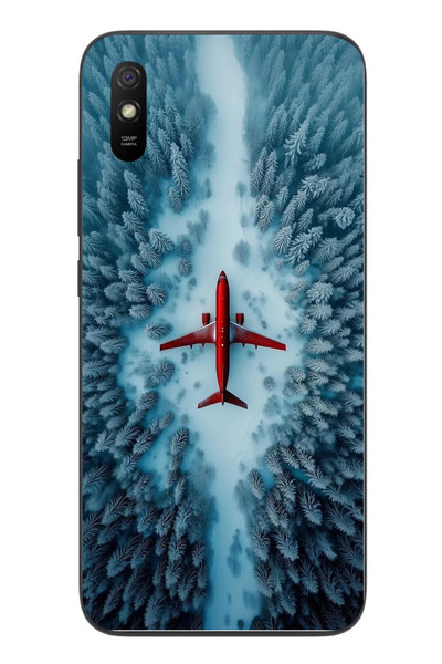 Le Balvo Redmi 9A Uyumlu Kış Ortasında Uçak Baskılı Silikon Kılıf