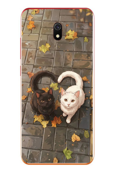 Le Balvo Redmi 8A Uyumlu Kalp Kuyruklu Kediler Baskılı Silikon Kılıf