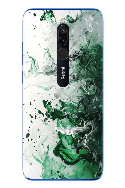 Le Balvo Redmi 8 Uyumlu Yeşil Beyaz Dalgalar Baskılı Silikon Kılıf