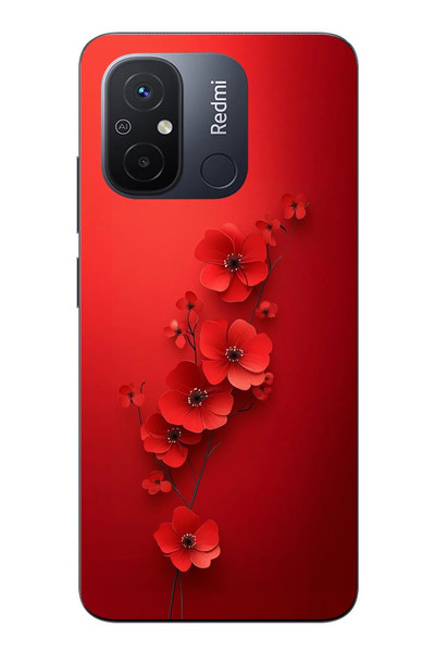 Le Balvo Redmi 12C Uyumlu Kırmızı Kardelenler Baskılı Silikon Kılıf