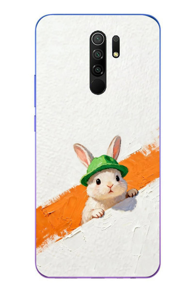 Le Balvo Redmi 9 Uyumlu Yeşil Şapkalı Tavşan Baskılı Silikon Kılıf