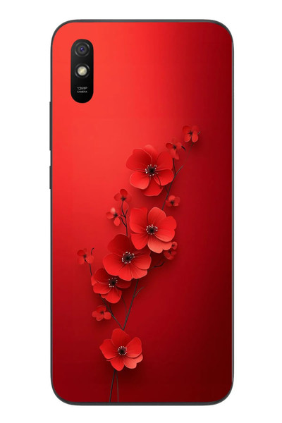 Le Balvo Redmi 9A Uyumlu Kırmızı Kardelenler Baskılı Silikon Kılıf