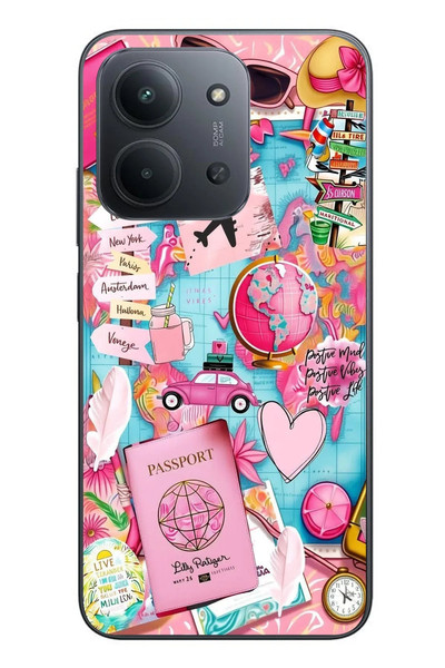 Le Balvo Redmi 15C Uyumlu Pembe Seyahat Baskılı Silikon Kılıf