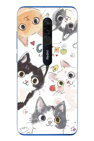 Le Balvo Redmi 8 Uyumlu Sevimli Kediler Baskılı Silikon Kılıf