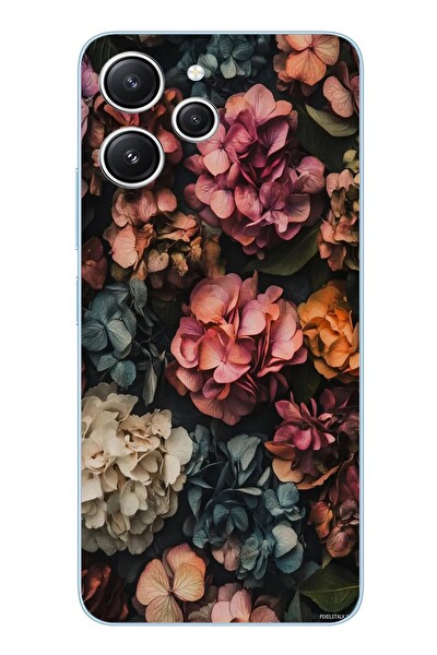 Le Balvo Redmi 12 Uyumlu Koyu Çiçekler Baskılı Silikon Kılıf