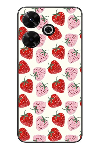 Le Balvo Redmi 13 Uyumlu Kırmızı Pembe Çilekler Baskılı Silikon Kılıf
