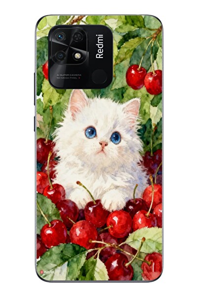 Le Balvo Redmi 10C Uyumlu Kirazlı Kedi Baskılı Silikon Kılıf