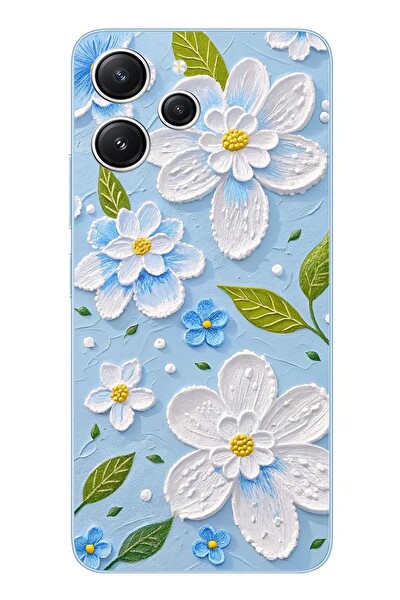 Le Balvo Redmi 12 Uyumlu Mavi Papatyalar Baskılı Silikon Kılıf