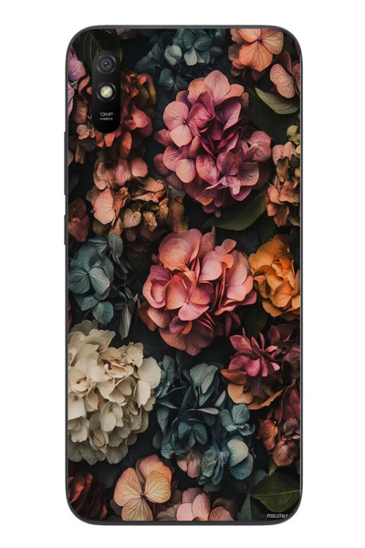 Le Balvo Redmi 9A Uyumlu Koyu Çiçekler Baskılı Silikon Kılıf