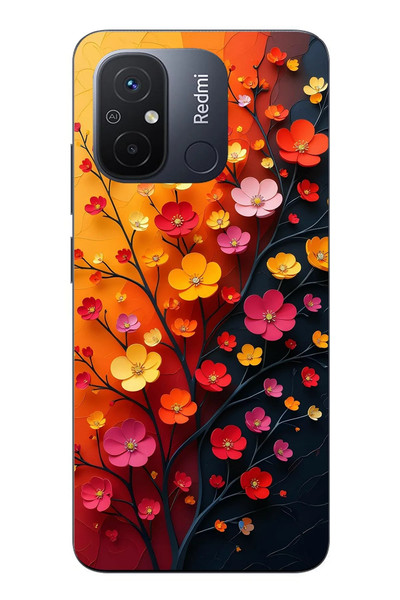 Le Balvo Redmi 12C Uyumlu Sonbahar Çiçekleri Baskılı Silikon Kılıf