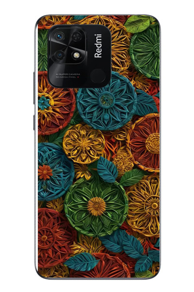 Le Balvo Redmi 10C Uyumlu Hasır Örgü Çiçekler Baskılı Silikon Kılıf