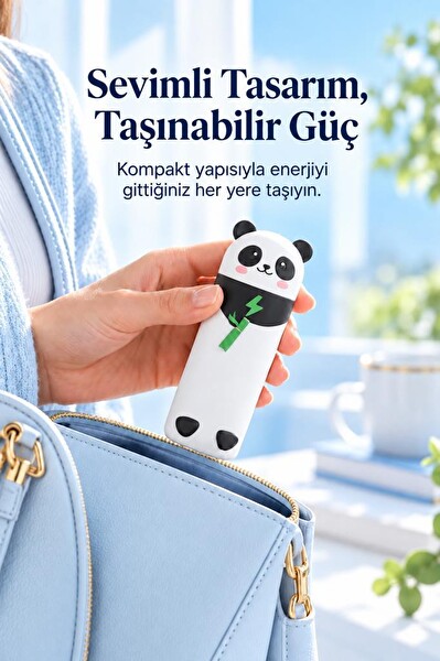 Torima PB5000 5000 Mah Panda Tasarımlı Anahtarlıklı Mini Powerbank Siyah Beyaz