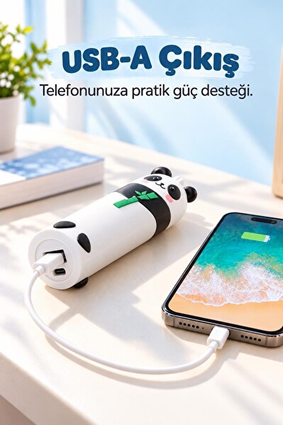 Torima PB5000 5000 Mah Panda Tasarımlı Anahtarlıklı Mini Powerbank Siyah Beyaz