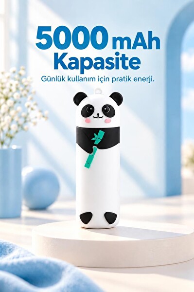 Torima PB5000 5000 Mah Panda Tasarımlı Anahtarlıklı Mini Powerbank Siyah Beyaz