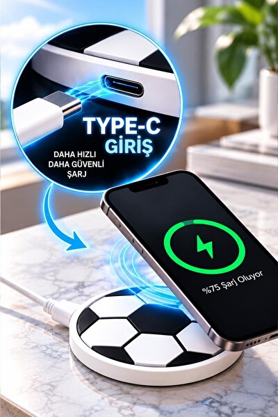 Torima MC07 Futbol Topu Görünümlü 15W Hızlı Kablosuz Şarj Cihazı Beyaz