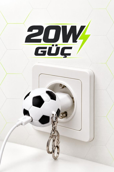 Torima C41 Futbol Topu Görünümlü Anahtarlıklı 20W Hızlı Şarj Cihazı Beyaz Siyah