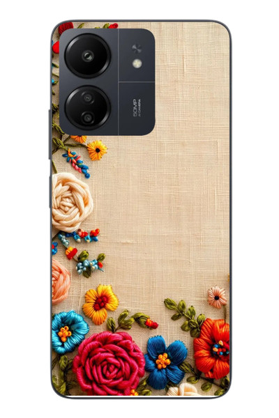 Le Balvo Redmi 13C Uyumlu İşlemeli İğne Oyası Baskılı Silikon Kılıf