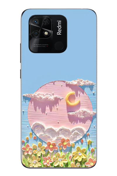 Le Balvo Redmi 10C Uyumlu Çiçekli Ay Baskılı Silikon Kılıf