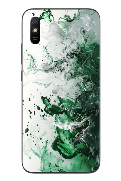 Le Balvo Redmi 9A Uyumlu Yeşil Beyaz Dalgalar Baskılı Silikon Kılıf