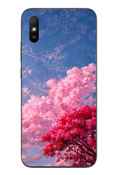 Le Balvo Redmi 9A Uyumlu Kırmızı Pembe Ağaçlar Baskılı Silikon Kılıf