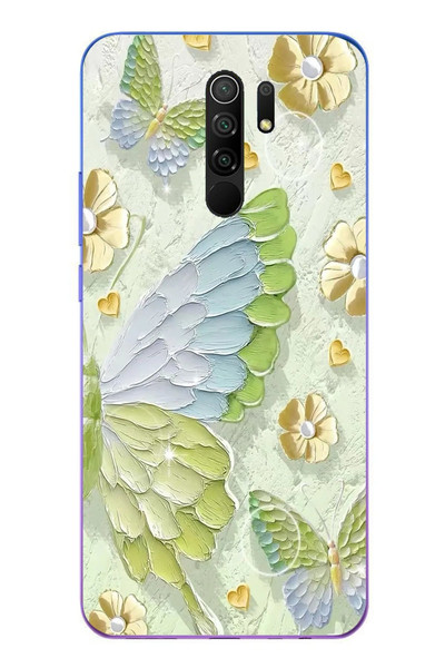 Le Balvo Redmi 9 Uyumlu Yeşil Mavi Kelebek Baskılı Silikon Kılıf