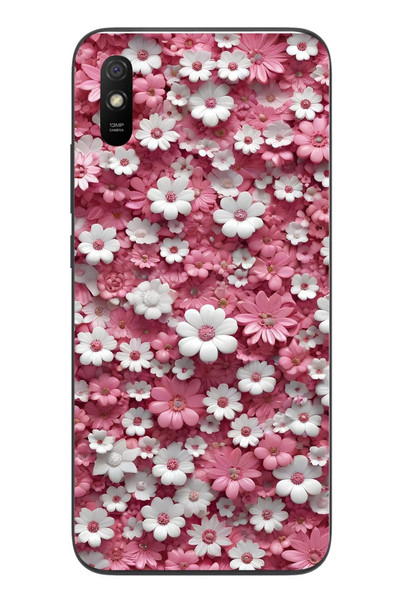 Le Balvo Redmi 9A Uyumlu Beyaz Pembe Papatyalar Baskılı Silikon Kılıf