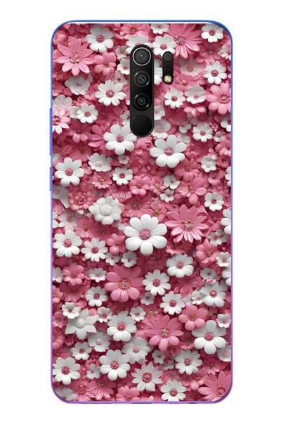 Le Balvo Redmi 9 Uyumlu Beyaz Pembe Papatyalar Baskılı Silikon Kılıf